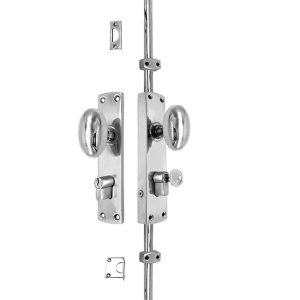 Oval knob locking brass door espagnolette bolt/Cremone bolt upto 8.5'-Polished chrome