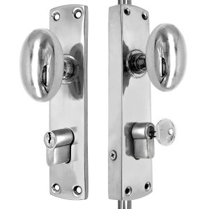Oval knob locking brass door espagnolette bolt/Cremone bolt upto 8.5'-Polished chrome
