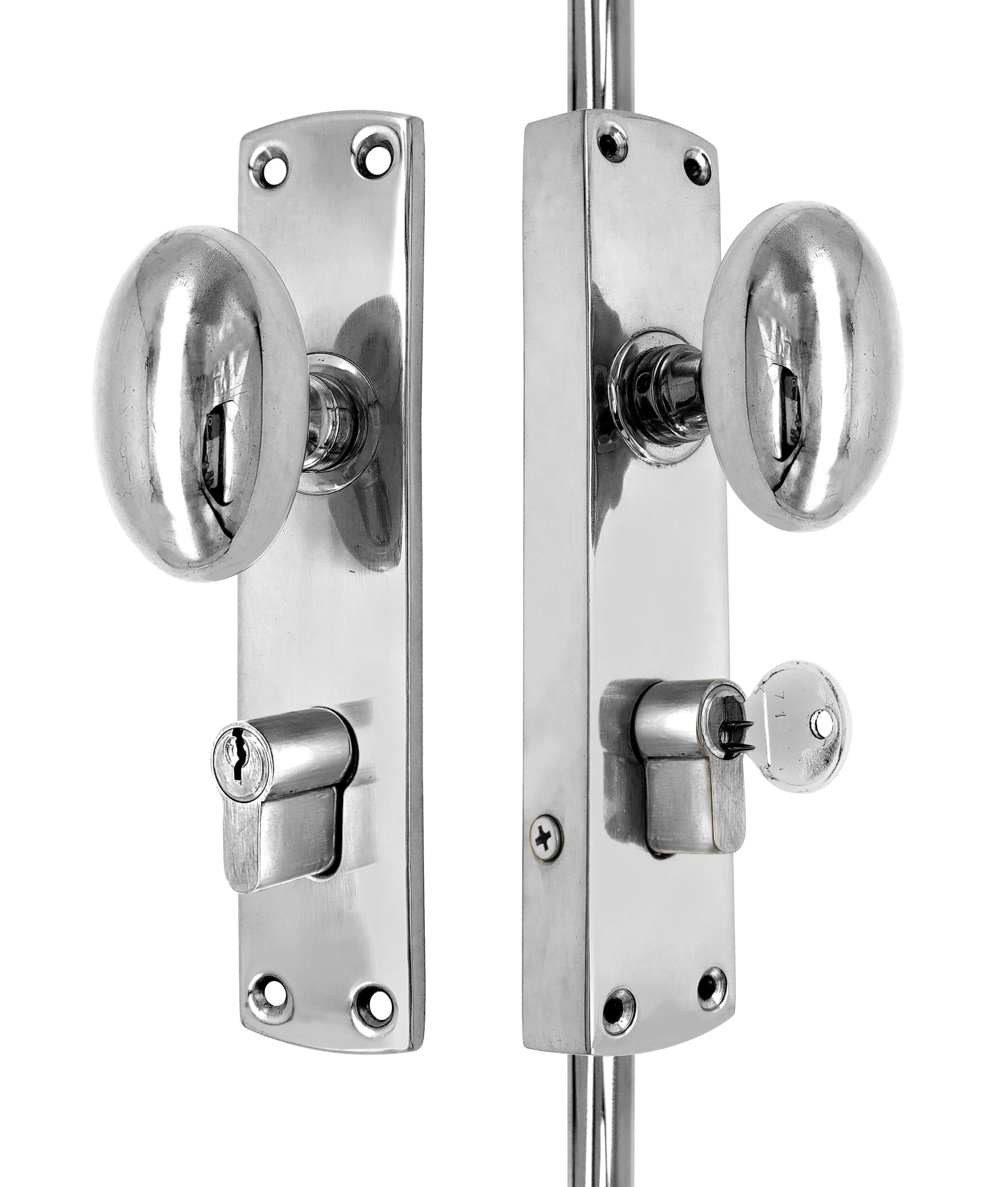 Oval knob locking brass door espagnolette bolt/Cremone bolt upto 8.5'-Polished chrome