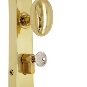 Oval knob locking door Espagnolette/Cremone bolt upto 8.5'-Polished brass lacquered