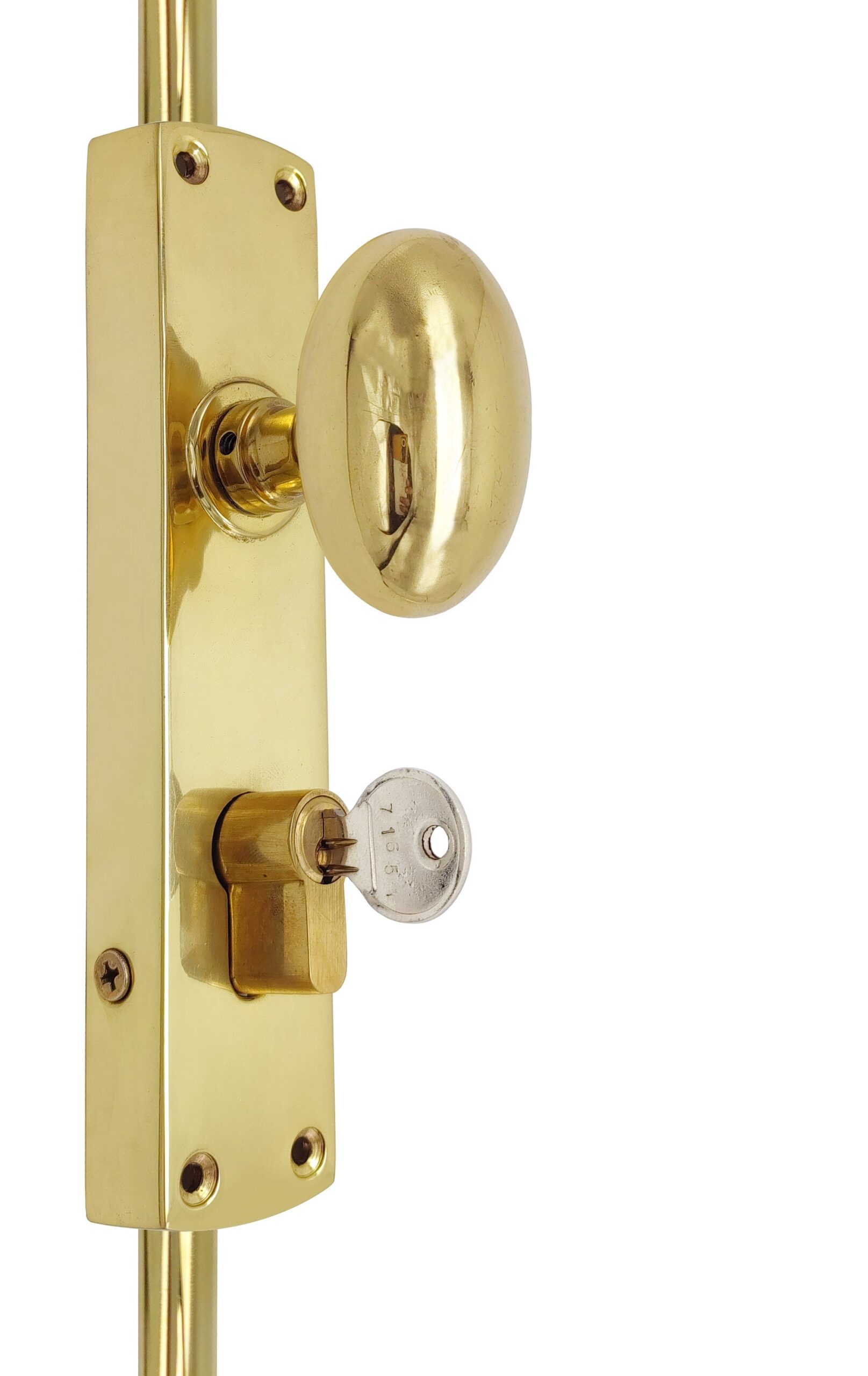 Oval knob locking door Espagnolette/Cremone bolt upto 8.5'-Polished brass lacquered