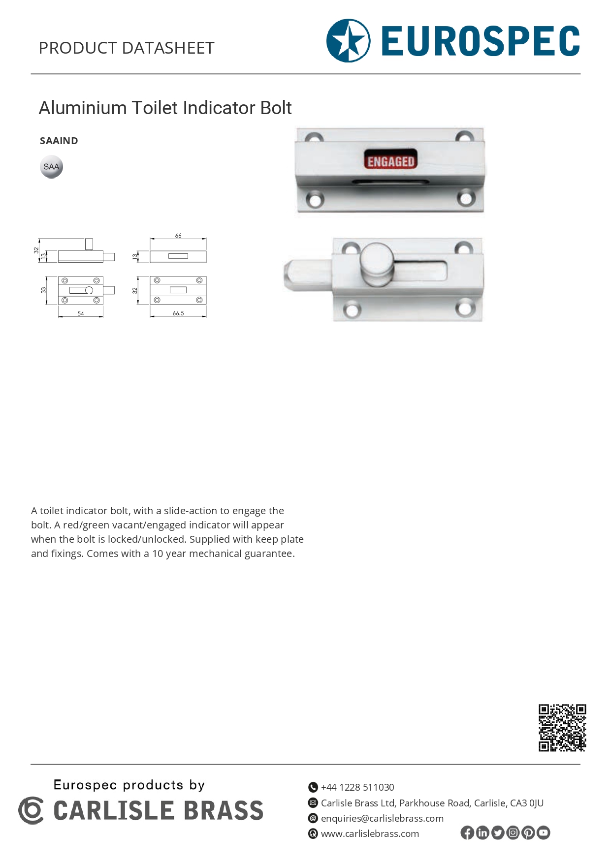 Aluminium Toilet Indicator Bolt