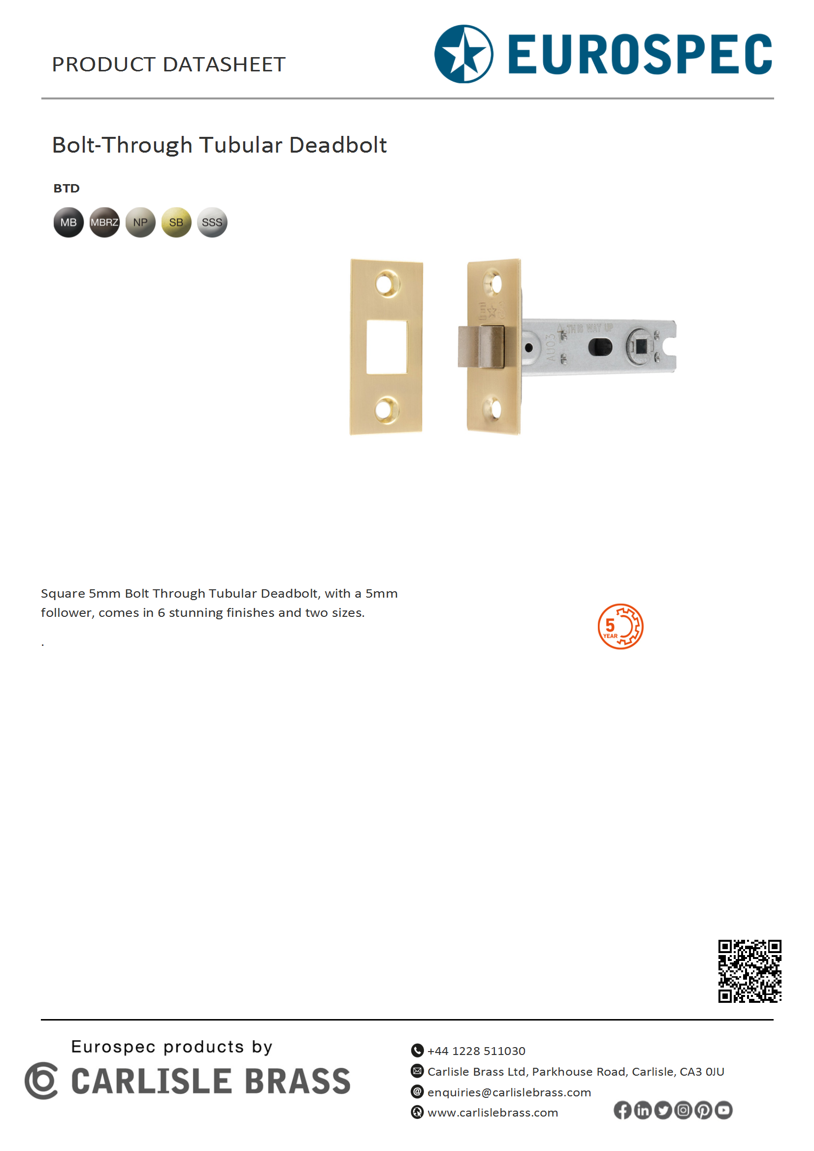 Bolt-Through Tubular Deadbolt