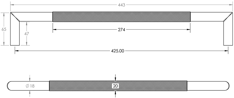 Nero Mitred Knurled Pull handles B/T Fixing