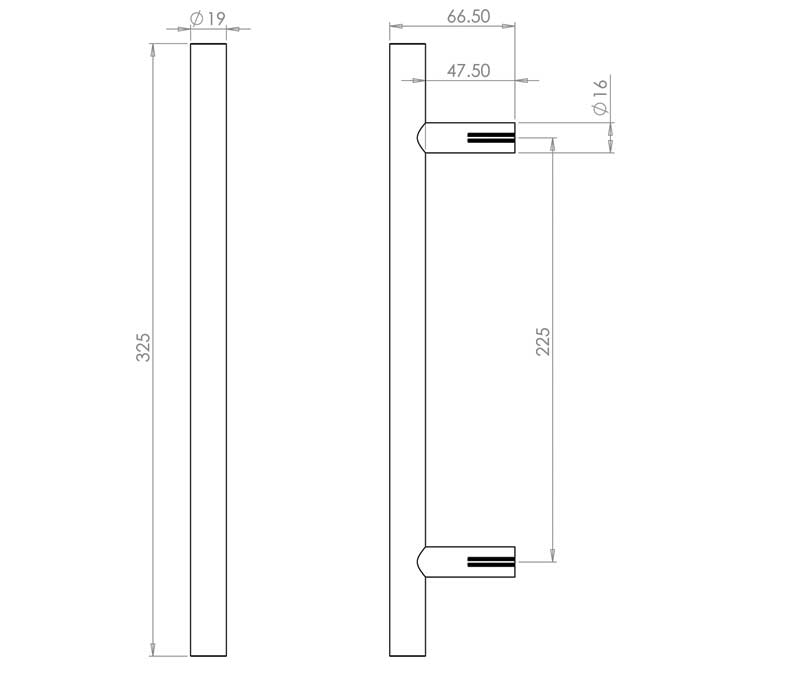 Stainless Steel 19mm Guardsman Pull Handles B/T Fixing