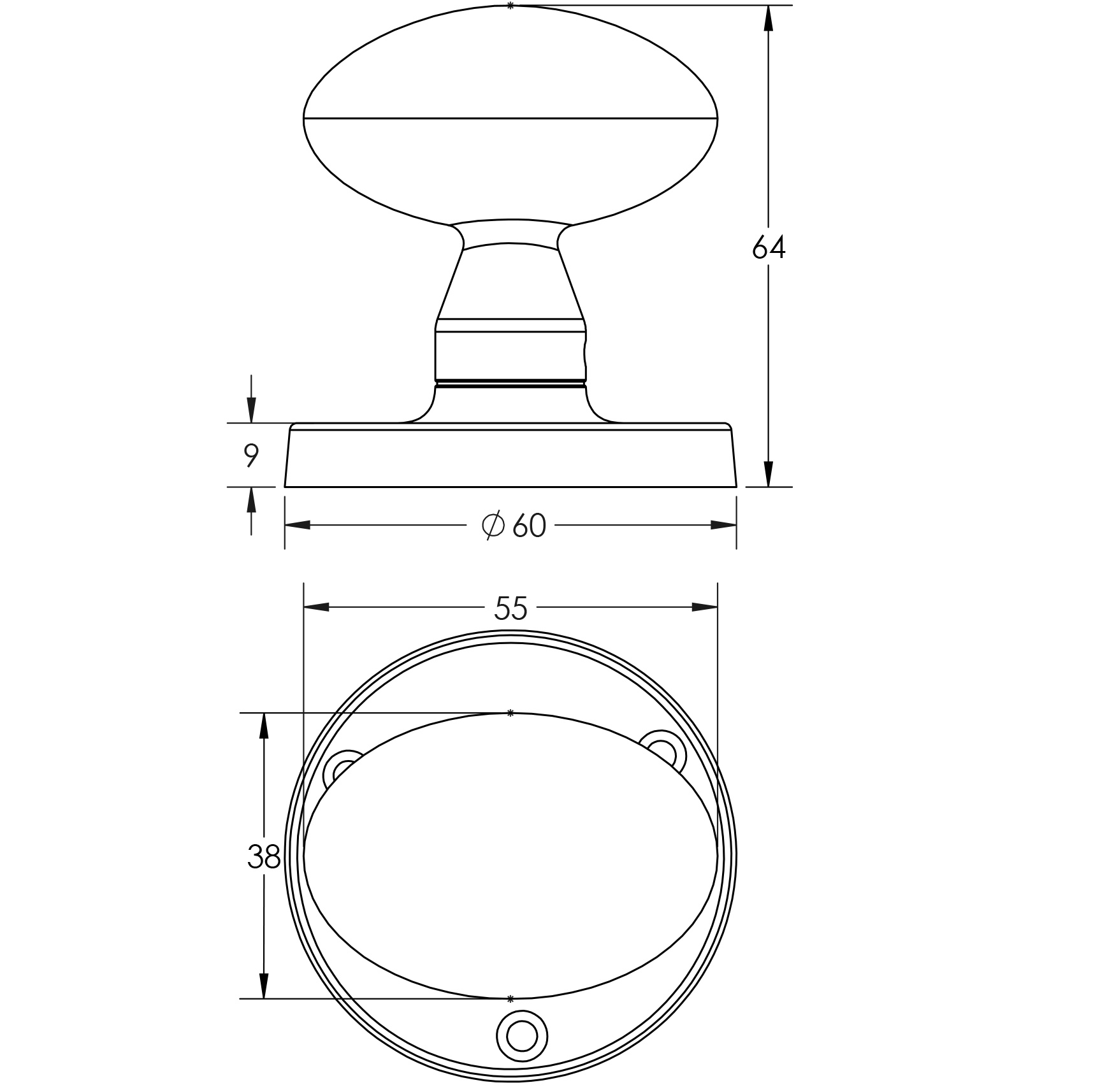 Jedo Kontrax Oval Mortice Door Knobs