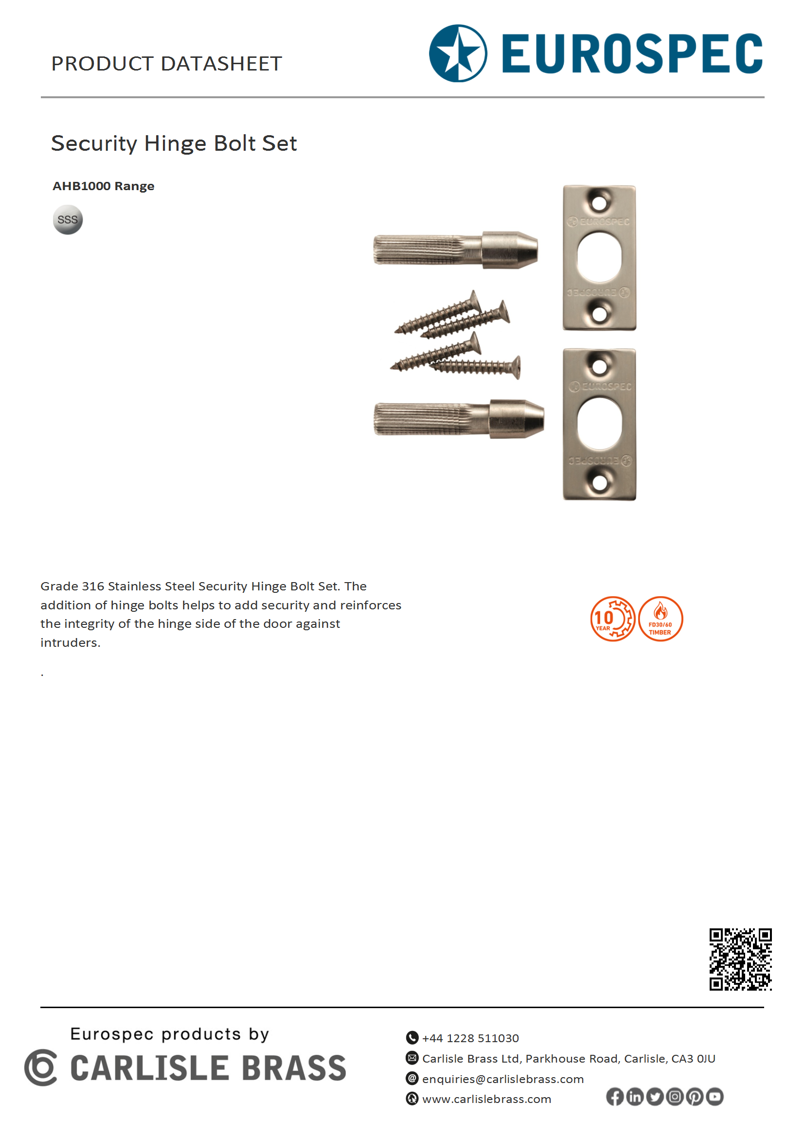 Security Hinge Bolt Set