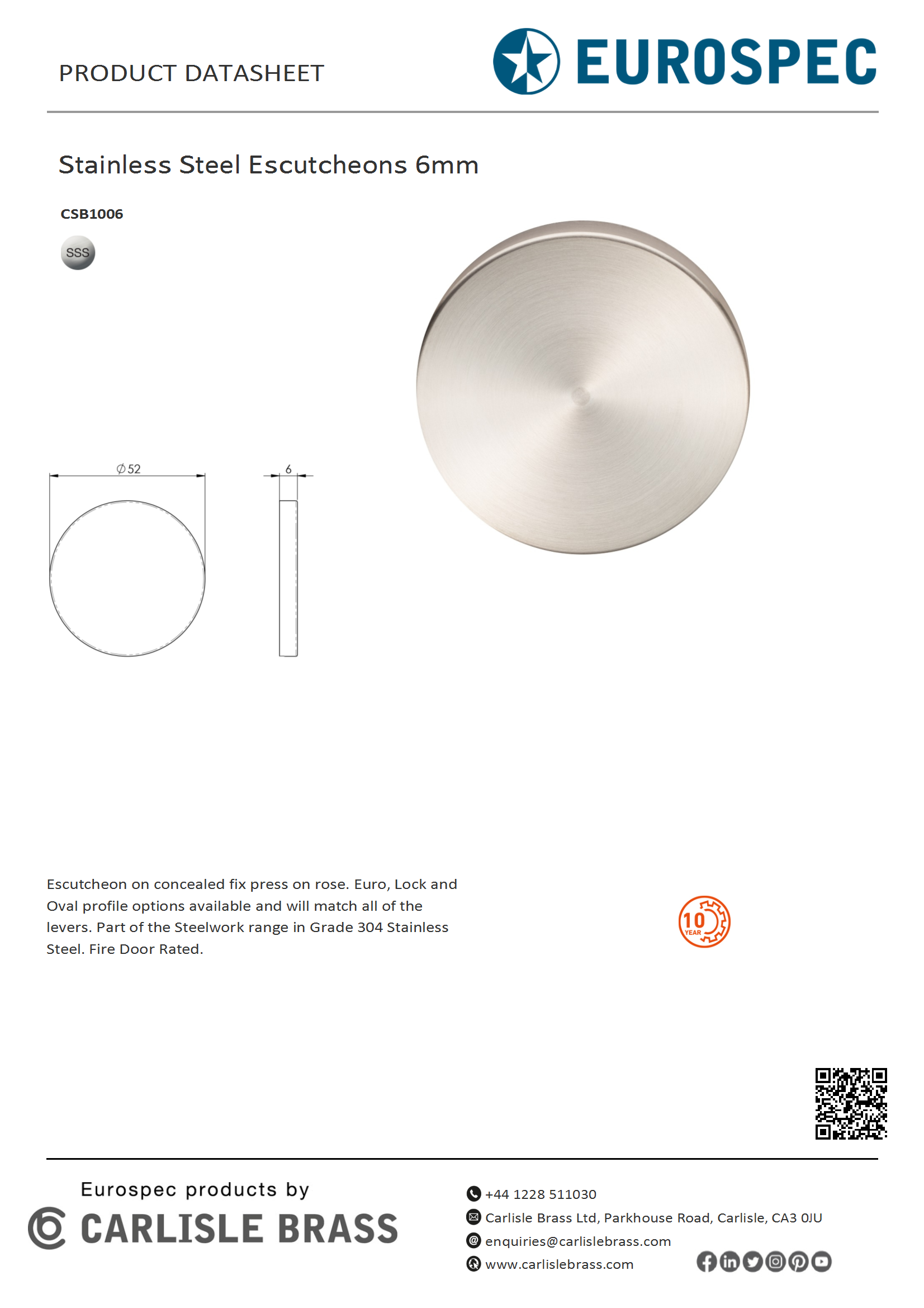 Stainless Steel Escutcheons 6mm