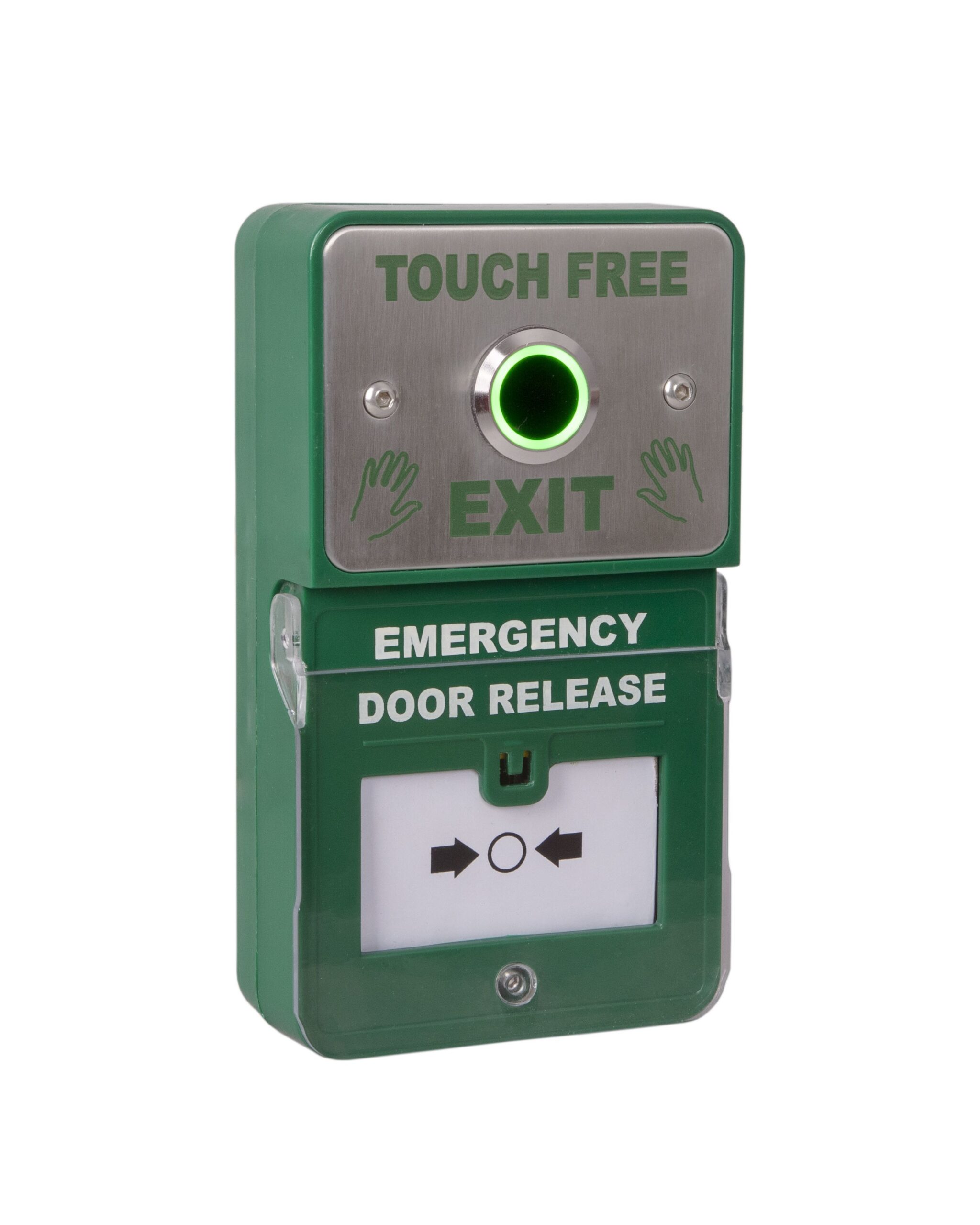 Dual Unit - Combined Emergency Door Release and Stainless Steel "Touch Free Exit" Button