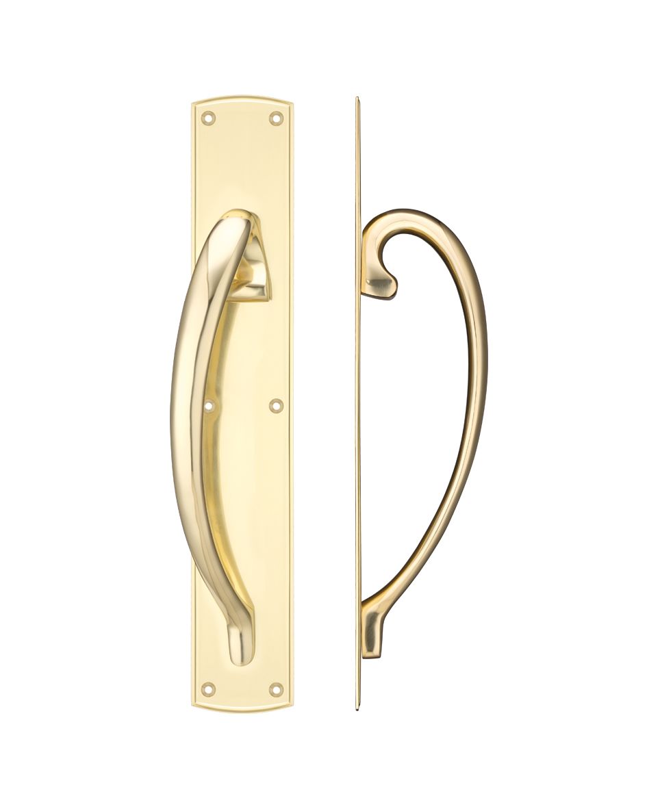 Cast brass pull handle with backplate - 457mm - left hand