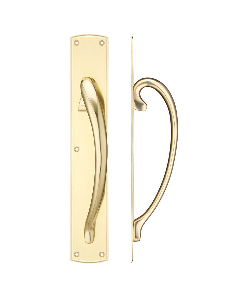 Cast brass pull handle with backplate - 457mm - right hand
