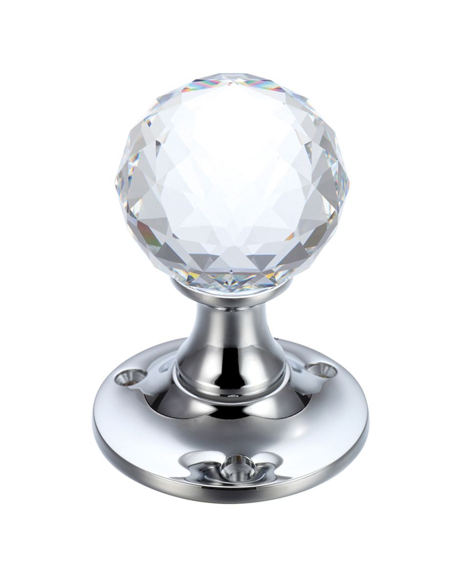 Glass Ball Mortice Knob - Facetted Clear - 50mm
