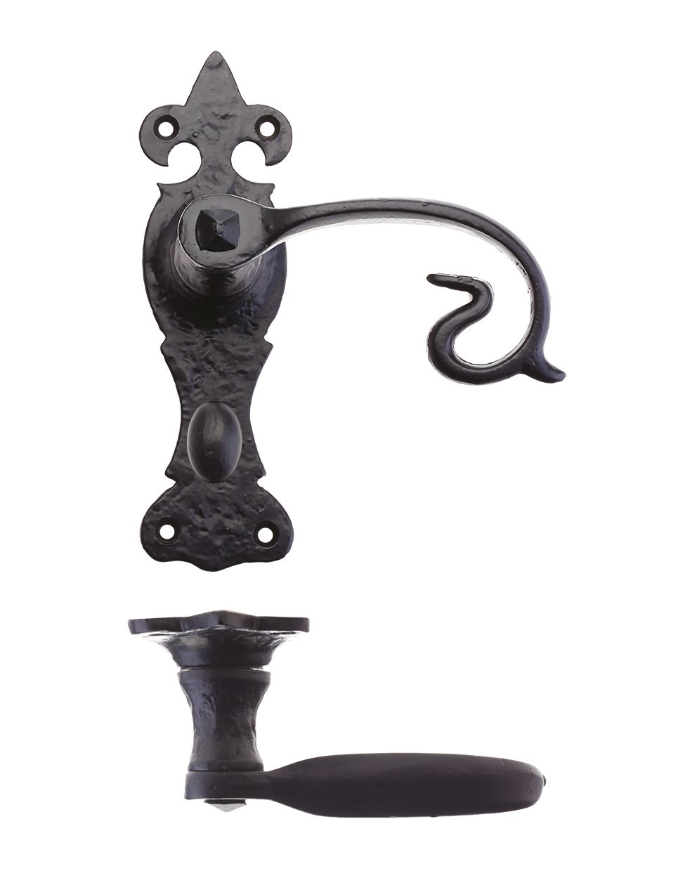 Scroll Lever on Fleur De Lys Backplate - 6" - Bathroom