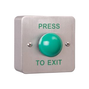 Standard Stainless Steel Plate, Green Dome Steel Button c/w Kobo Back Box - "Press to Exit"