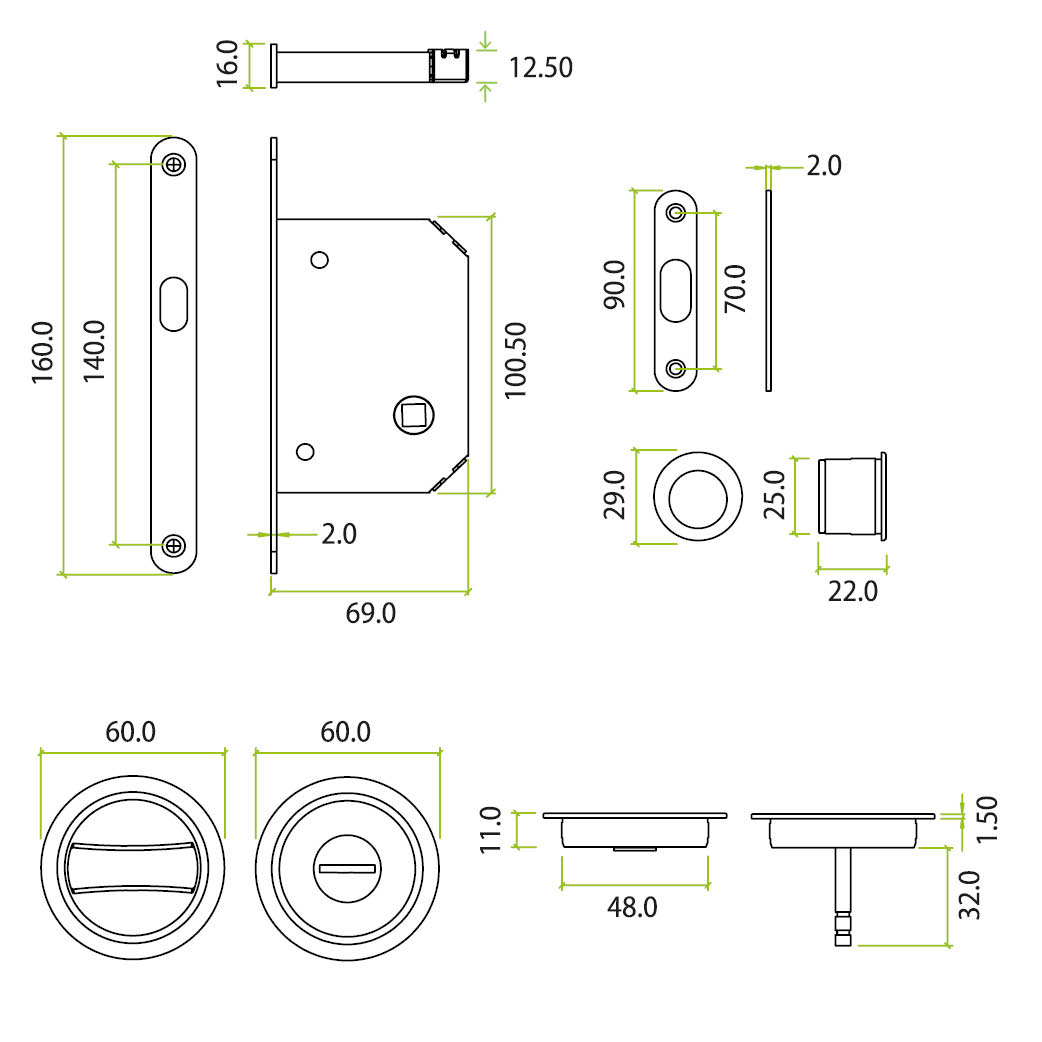 Sliding Door Lock Set - Suitable for 35-45mm Thick Doors
