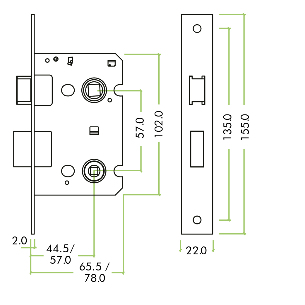 Bathroom Lock 2.5" - 57mm c/c