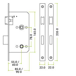 2 Piece - DIN bathroom - 78mm c/c - backset 60mm