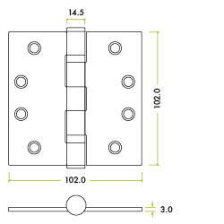 Grade 13 ball bearing hinge - ss201 - 100 x 100 x 3mm