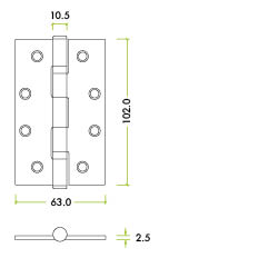 Slim Knuckle Bearing Hinge Stainless Steel - Grade 201 - 102 x 63 x 2.5mm