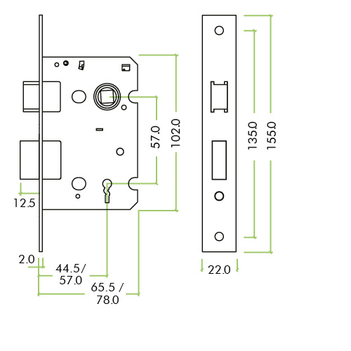 3 Lever Sash Lock 3" - smaller case