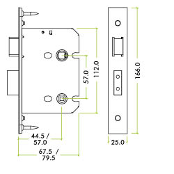 Bathroom Lock - 76mm C/W PVD Forend and Strike