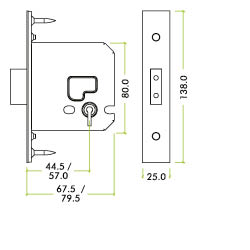 3 Lever Dead Lock - 64mm C/W PVD Forend and Strike