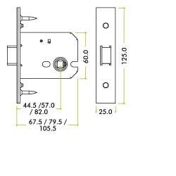 Flat latch - 102mm C/W PVD Forend and Strike