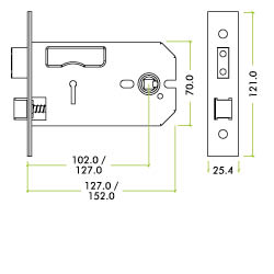 3 Lever Horizontal Lock - 152mm