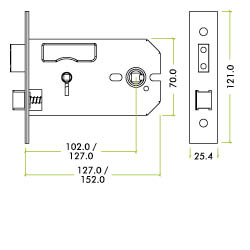 Horizontal Lock - 152mm - Bathroom Version