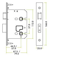3 Lever Sash Lock - 76mm C/W PVD Forend and Strike
