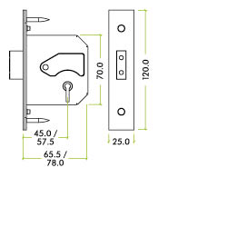 3 Lever Replacement Dead Lock - 76mm c/w PVD Forend and Strike