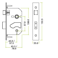 3 Lever Replacement Sash Lock - 64mm c/w PVD Forend and Strike