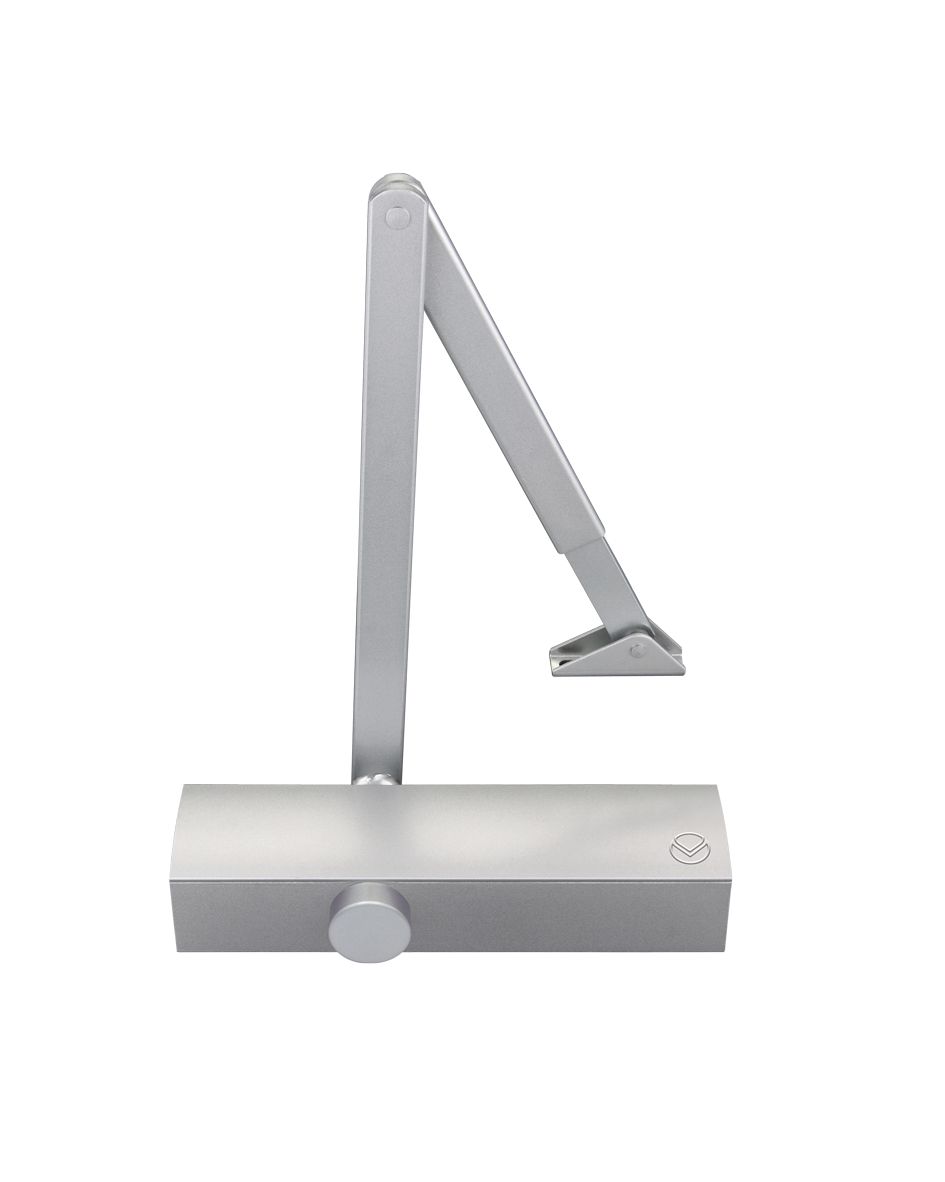 Size 2-5 Door Closer c/w Back Check & Delayed Action - Silver Flat Arm and Body (P.A Bracket Inc) Silver Semi Radiused Cover